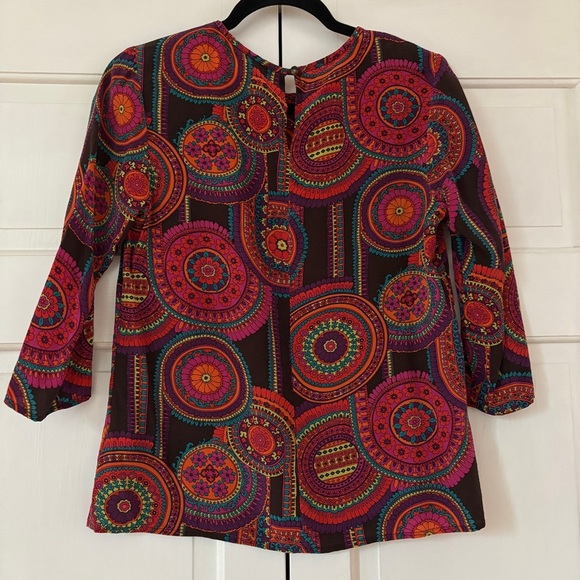Trina Turk 3/4 Sleeve Shirt Small Abstract Floral 100% Silk Retro 70s 90s Club - Picture 10 of 13